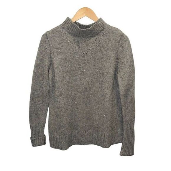Elie Tahari Womens Mock Neck Metallic Speckle Sweater Charcoal Gray Size Small - Picture 2 of 10